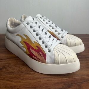 Jeffrey Campbell Hot Rod Leather Suede Flames Pointed Toe Platform Sneakes Sz 10